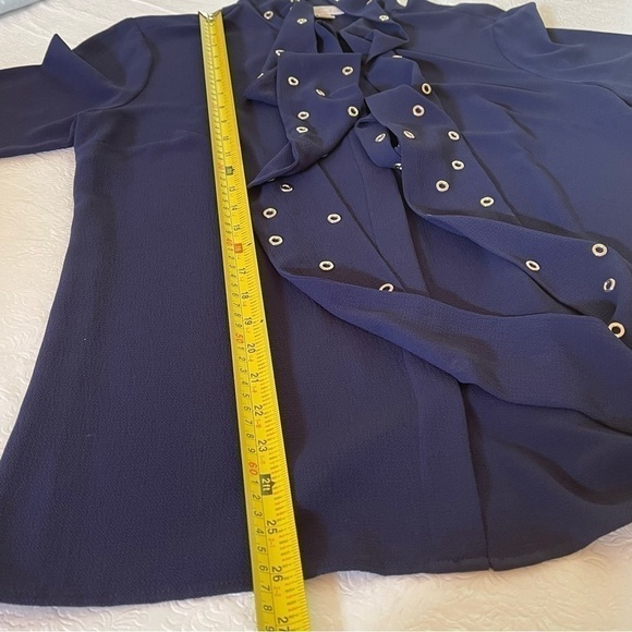NWOT Michael Kors Navy Blue Tie Neck Blouse - Picture 13 of 13